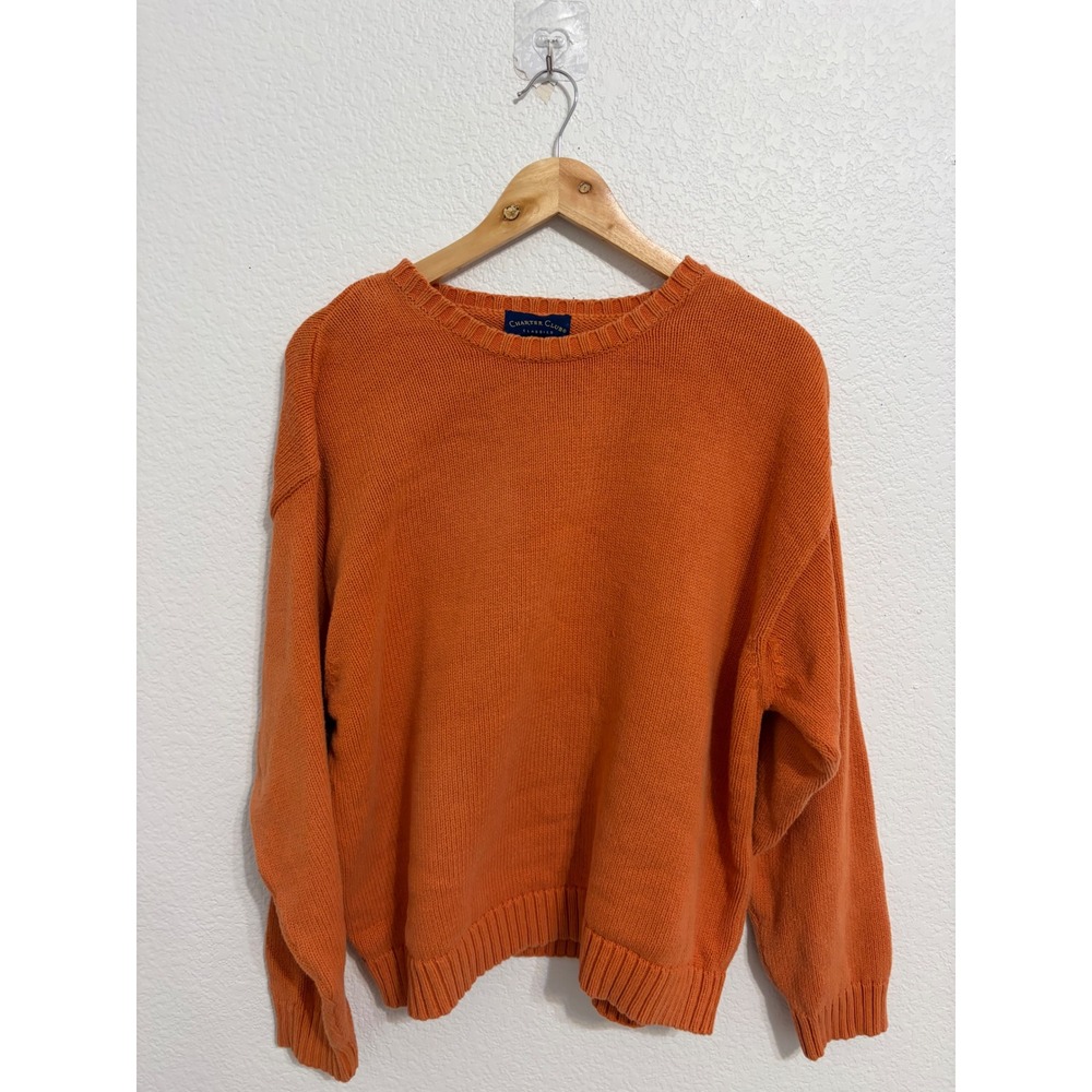 Charter Club Classics Orange Cotton Knit Crewneck Sweater Mens XL XLARGE - Picture 2 of 5